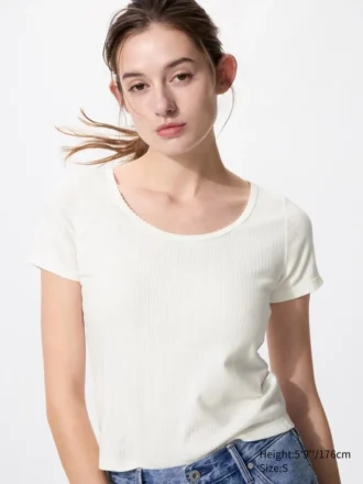 Pointelle mini-T-shirt med rund hals til kvinder