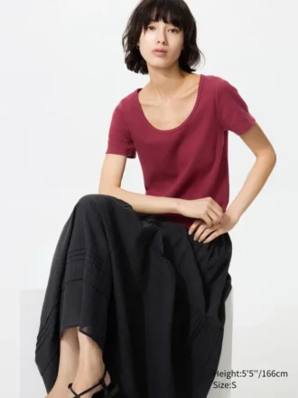 Pointelle mini-T-shirt med rund hals til kvinder
