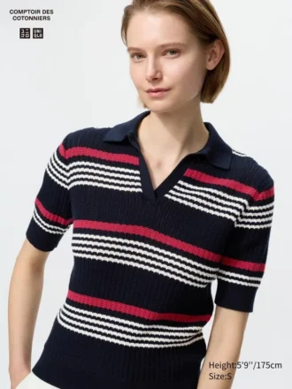 Pointelle Skipper-sweater i bomuld til kvinder | Stribet