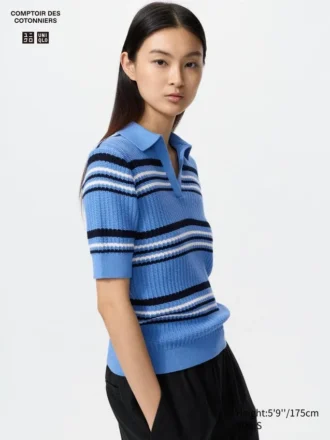 Pointelle Skipper-sweater i bomuld til kvinder | Stribet