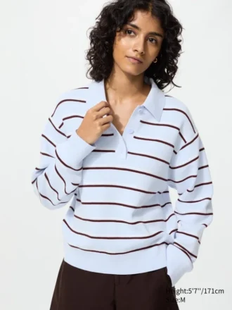 Polo-sweater i glat bomuld til kvinder | Stribet