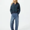 Polo-sweater i glat bomuld til kvinder | Stribet