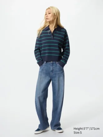 Polo-sweater i glat bomuld til kvinder | Stribet