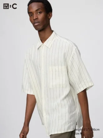 Premium Linen oversize-skjorte i hør til mænd | Korte ærmer | Stribet