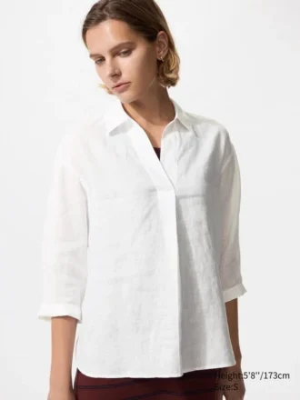 Premium Linen-skjorte i hør med skipperkrave til kvinder