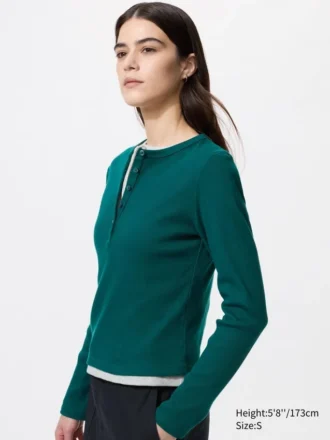 Ribbet Henley-T-shirt til kvinder
