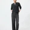 Ribbet Henley-T-shirt til kvinder