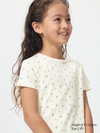 Ribbet T-shirt til børn | Blomst