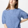 Seersucker-bluse med volumen til kvinder | Gingham