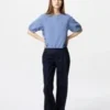 Seersucker-bluse med volumen til kvinder | Gingham