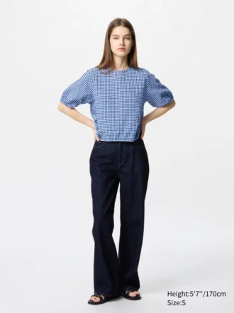 Seersucker-bluse med volumen til kvinder | Gingham