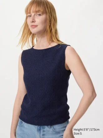 Shirring-T-shirt uden ærmer med bådudskæring til kvinder