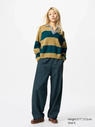 Smooth Cotton Relaxed Polo Sweater til kvinder | Stribet