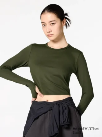 Ultra Stretch AIRism Cropped T-shirt til kvinder | Langærmede T-shirts