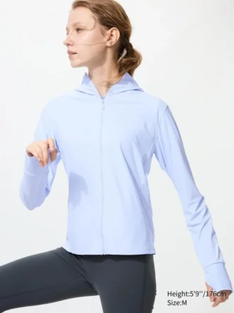 Ultra Stretch AIRism UV-beskyttende hættetrøje med gennemgående lynlås til kvinder