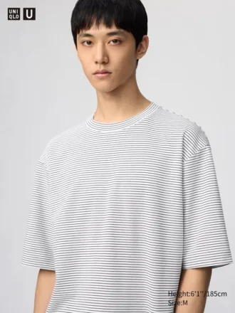 Unisex AIRism bomulds-oversize T-shirt med striber