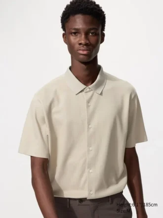 Unisex AIRism bomuldspiqué polo-skjorte med fuld åbning