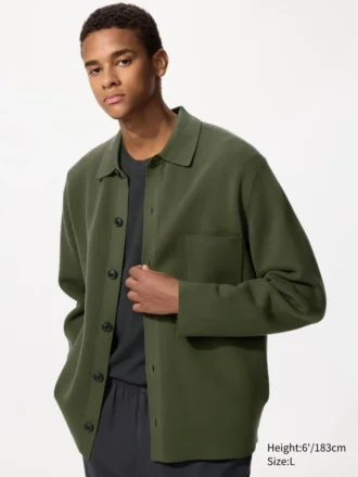 Unisex Milano ribstrikket cardigan med skjortekrave