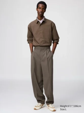 Unisex plisserede, brede, koniske bukser