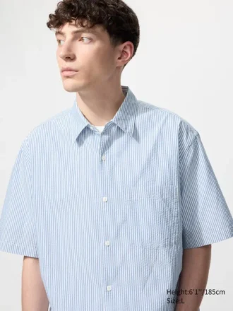 Unisex Seersucker-skjorte | Kortærmet | Stribet