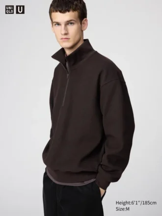 Unisex-sweatshirt med børstet overflade og halv lynlås