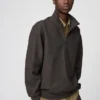 Unisex-sweatshirt med børstet overflade og halv lynlås