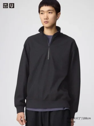 Unisex-sweatshirt med børstet overflade og halv lynlås