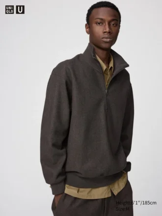 Unisex-sweatshirt med børstet overflade og halv lynlås