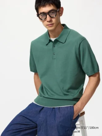 Unisex vaskbar strikket polo-sweater | Kort ærme
