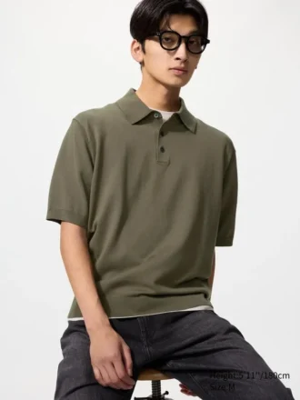 Unisex vaskbar strikket polo-sweater | Kort ærme