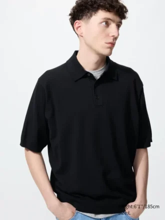 Unisex vaskbar strikket polo-sweater | Kort ærme