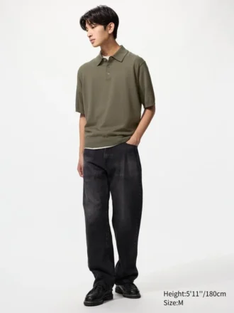 Unisex vaskbar strikket polo-sweater | Kort ærme