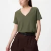 V-hals T-shirt i slubbet bomuld til kvinder