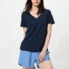 V-hals T-shirt i slubbet bomuld til kvinder