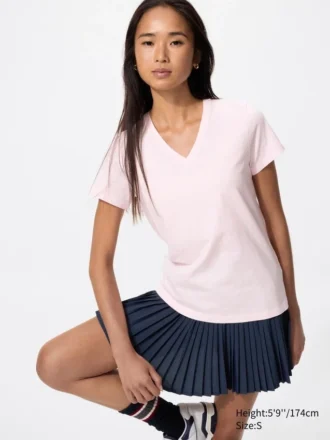 V-hals T-shirt i slubbet bomuld til kvinder