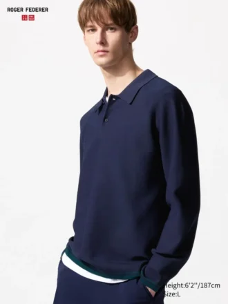 Vaskbar 3D Knit polo til mænd | Langærmede T-shirts