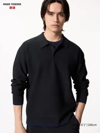 Vaskbar 3D Knit polo til mænd | Langærmede T-shirts