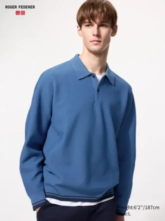 Vaskbar 3D Knit polo til mænd | Langærmede T-shirts