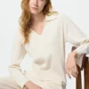 Vaskbar ribstrikket polo-sweater til kvinder