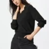 Vaskbar ribstrikket polo-sweater til kvinder