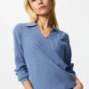 Vaskbar ribstrikket polo-sweater til kvinder