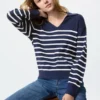 Vaskbar ribstrikket polo-sweater til kvinder | Stribet