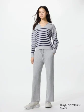 Vaskbar ribstrikket polo-sweater til kvinder | Stribet