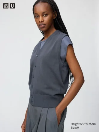 Vaskbar strikket veste med knapper til kvinder